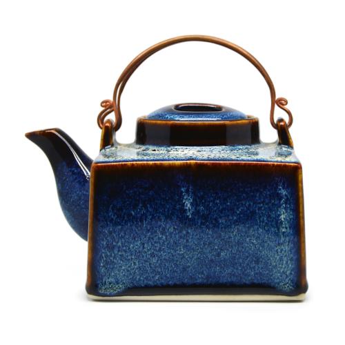 Squared tea pot with bronze handles - 8094